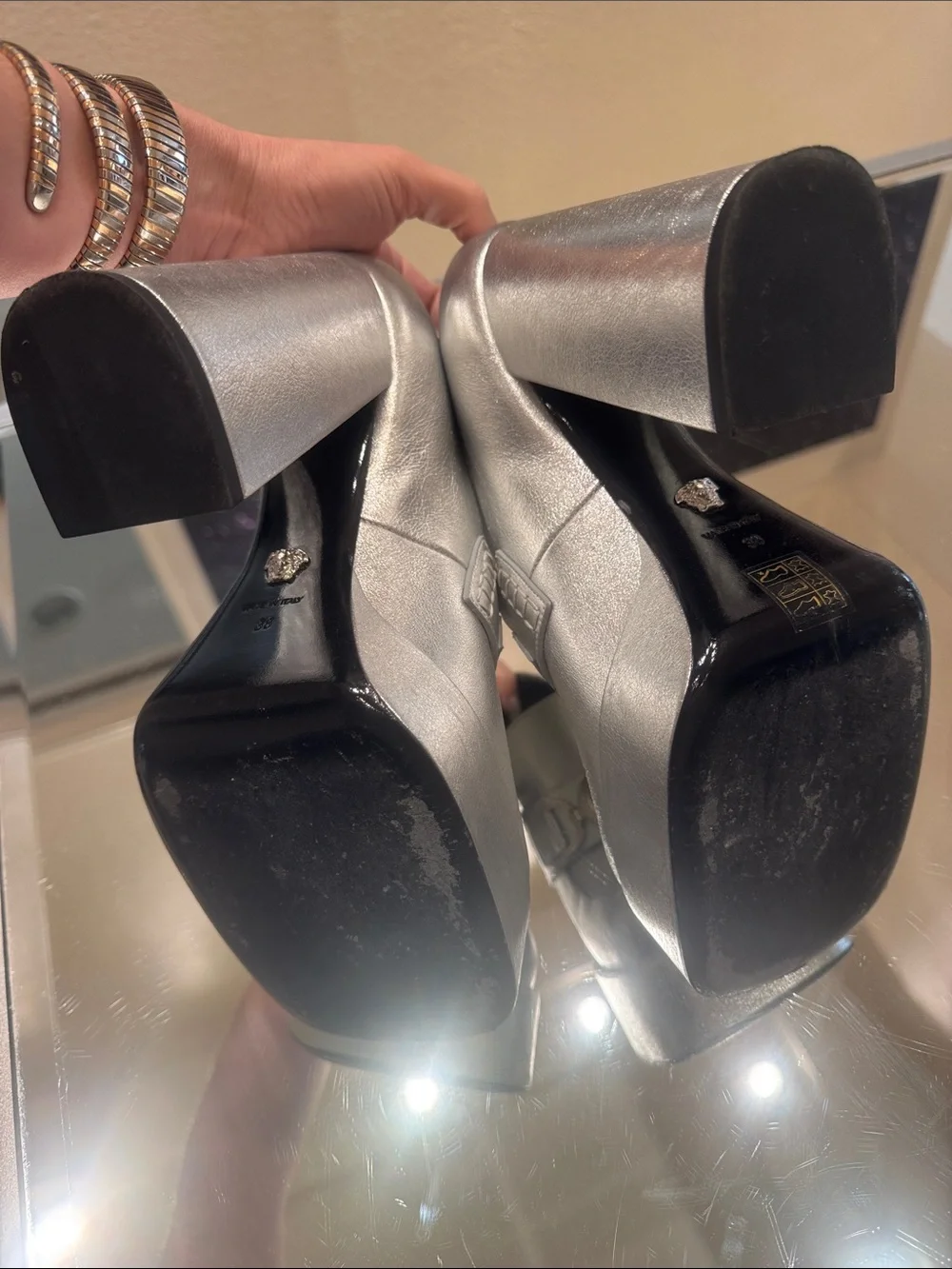 Versace Silver Platform School Girl Loafers